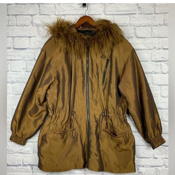 Greg Bell Jackets & Blazers - Vintage Greg Bell Bronze  Parachute Coat Lamb Fur Hood